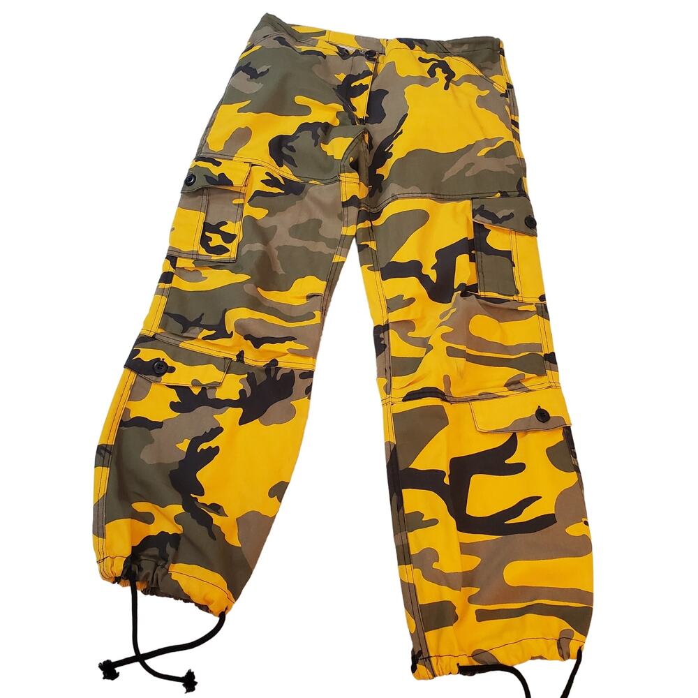 Rothco Yellow and Green Camo Cargo Military Joggers with 8 pockets Sz XXS